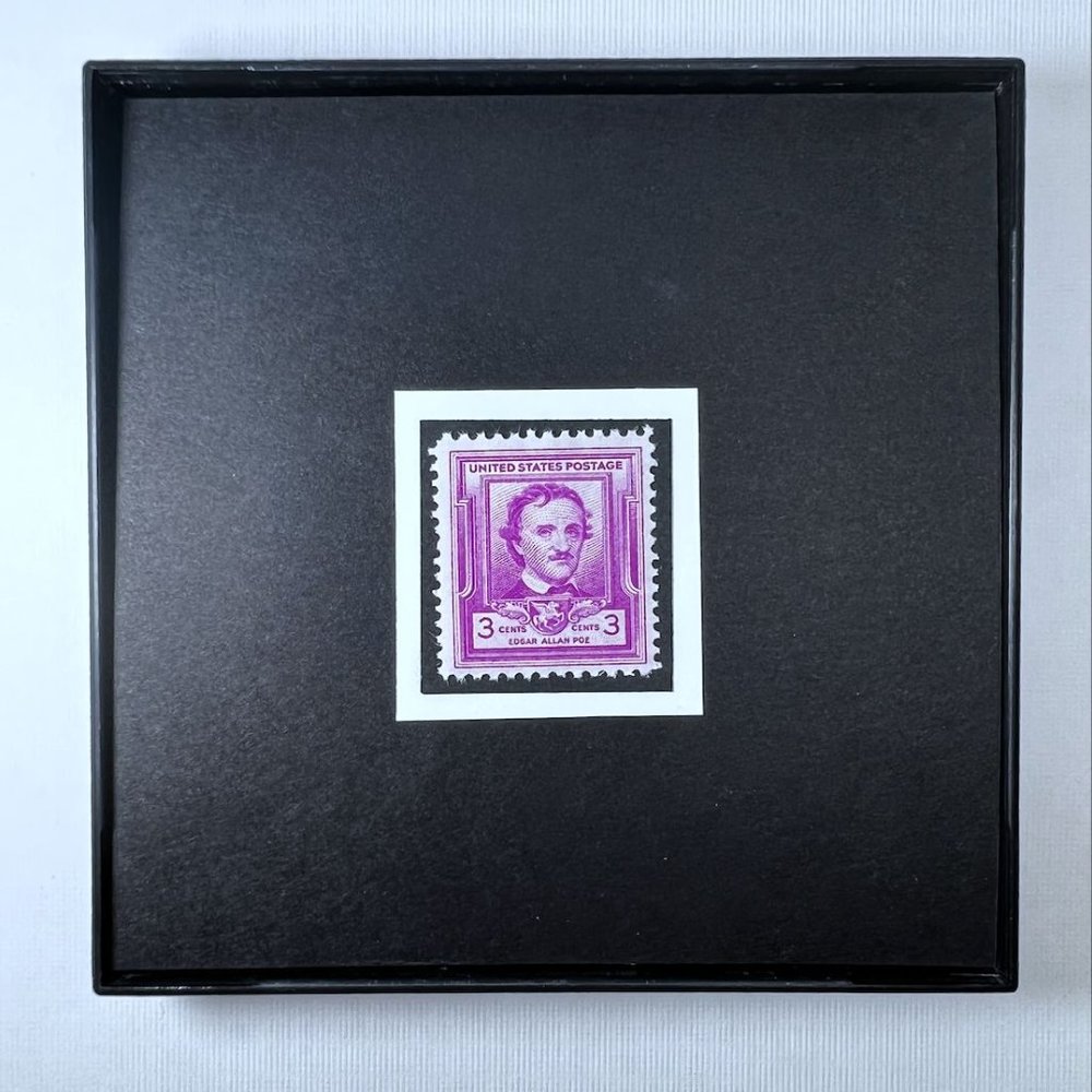 Edgar Allan Poe 1949 Framed Postage Stamp Art 4x4 USA #986